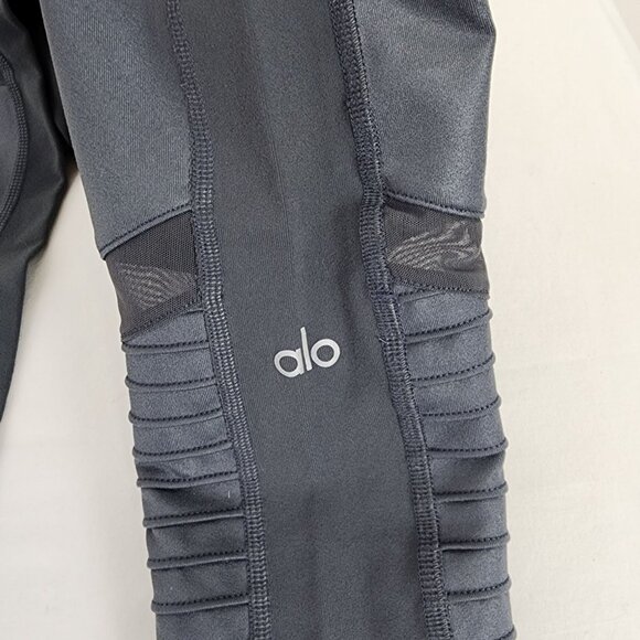 ALO Yoga Gray Moto Leggings Nylon Spandex Mesh Active Running Workout Gym Fit - Picture 7 of 16